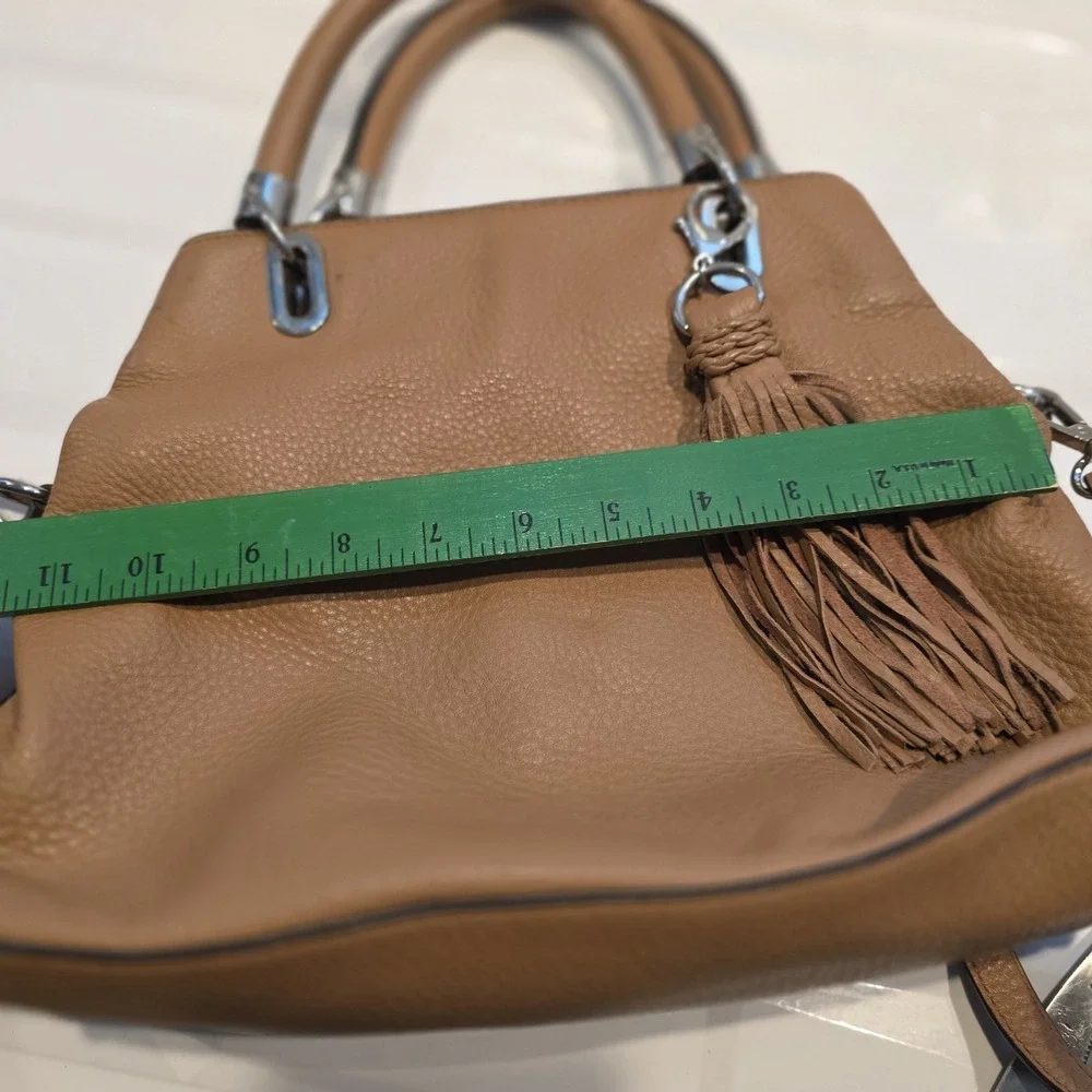Vince Camuto Elva Satchel Purse Handbag Brown Chestnut pebbled leather